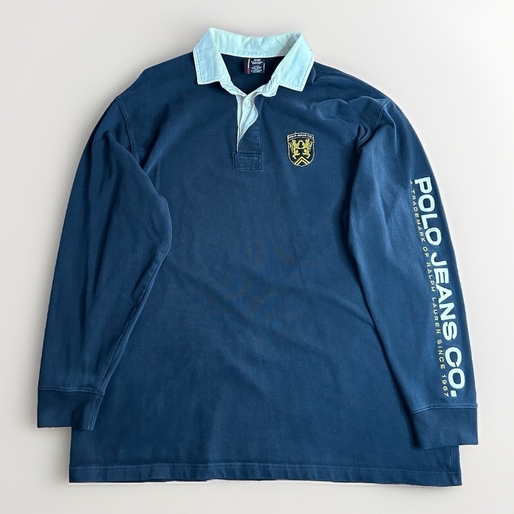 Vintage Y2K Polo Jeans Ralph Lauren Rugby Shirt Mens XXL Black Heavy Cotton USA